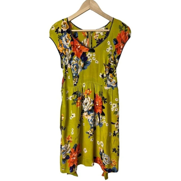 Anthropologie Moulinette Soeurs Floral Silk Dress Size 2 Vneck Tie Back Women’s - Picture 1 of 10